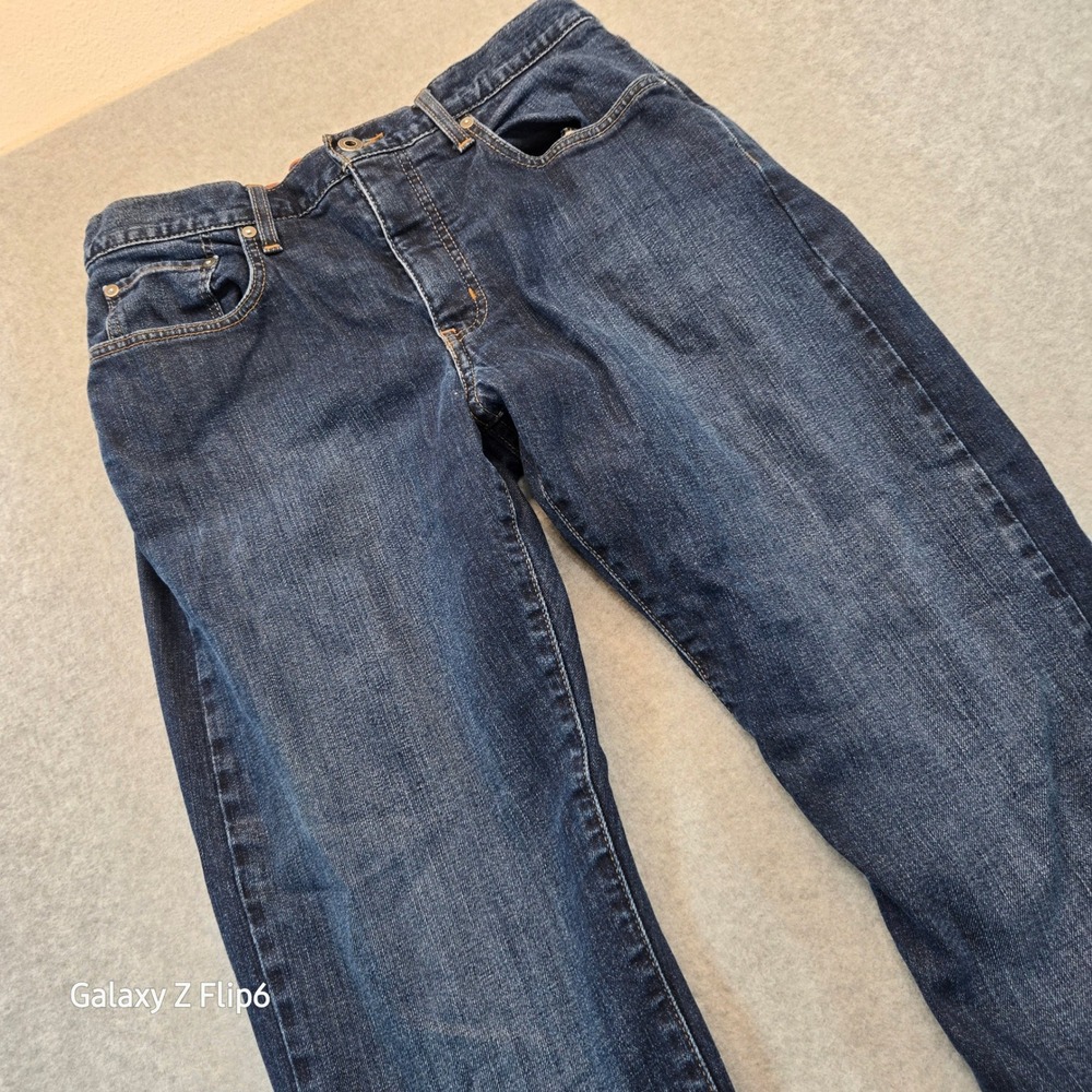 Eddie Bauer Mens Fleece Lined Jeans Dark Wash Straight Leg Denim 34x31